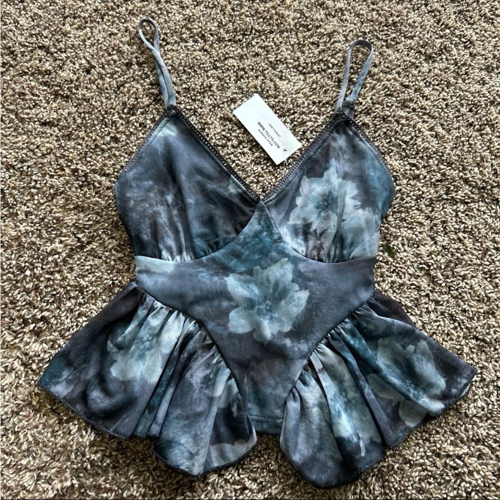 Full Tilt Floral Peplum Cami in Slate Blue and Gray